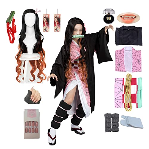 kelihood Japanischer Anime Cosplay: Kamado,Nezuko-Cosplay Kostüm Kimono Set Anime Cosplay Erwachsene Kimono Halloween Kostüm-Kinder_XXL von kelihood