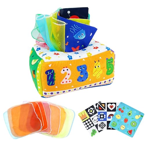keloppasit Baby Taschentuchbox Spielzeug, Baby Reisespielzeug Mit 8 Seidenschals, Neugeborenes Spielzeug 0–6 Monate, Taschentuchbox Zum Nachziehen, Pädagogisches VorschulLernspielzeug keloppasit Baby Taschentuchbox Spielzeug, Baby Reisespielzeug Mit 8 Seidenschals, Neugeborenes Spielzeug 0–6 Monate, Taschentuchbox Zum Nachziehen, Pädagogisches VorschulLernspielzeug von keloppasit