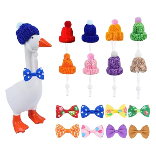 keloppasit Büro Gänse Kleidung | Niedliche Lustige Gänse Kleidung - Deko Figur Mit Mini Strickmützen Und Fliegen Für Halloween Party Festliche Events Weihnachtsfeiern von keloppasit