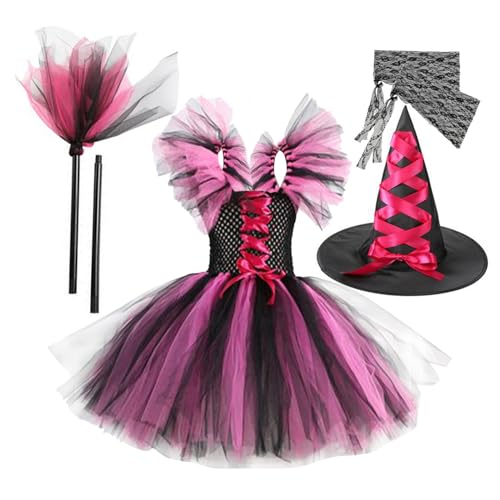 keloppasit Hexenkostüm Für Mädchen, Kinder Halloween Cosplay Hexen Outfit, Besenhut Rollenspiel Ärmel Verkleidungs Set Für Geisterfest von keloppasit
