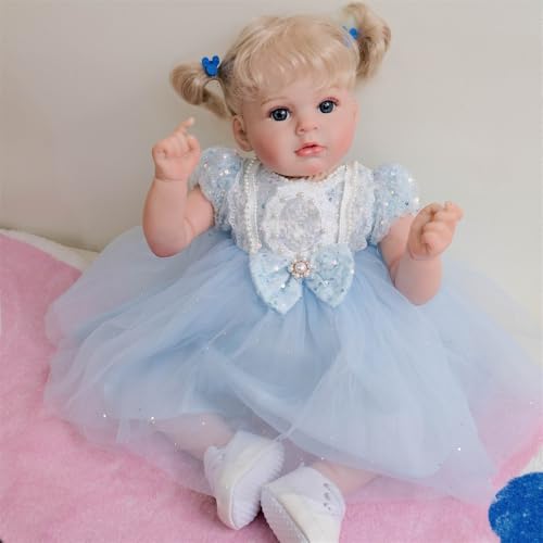 kgniess me Reborn Puppe Blond Mädchen Wie Echtes Baby 20 Zoll Weiches Stoffkörper Reborn Babypuppe Lebensechte Babypuppen Sieht aus wie EIN echtes Baby Trägt EIN hübsches Kleid Kinder Geschenkset von kgniess me