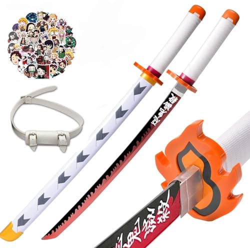 khhk 29 Zoll Demon schwerter Kinder,Holz Katana Anime Sword,Samurai Tanjiro Cosplay Handmade Katana Handmade Abs Für Slayer Lovers Halloween Schwert Spielzeug Swords (Rengoku Kyoujurou) von khhk