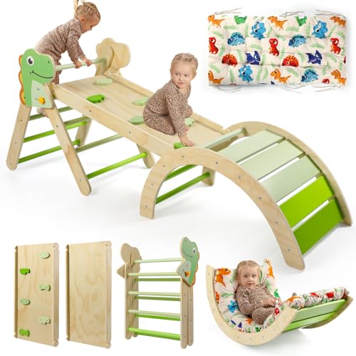khlerox 7-in-1 Montessori Kletterdreieck Set mit Rutsche, Kletterbogen & weichem Kissen – Holz Klettergerüst für Babys & Kleinkinder ab 1–3 Jahre, Indoor Spielgerät, faltbar & sicher (Dinosaur) khlerox 7-in-1 Montessori Kletterdreieck Set mit Rutsche, Kletterbogen & weichem Kissen – Holz Klettergerüst für Babys & Kleinkinder ab 1–3 Jahre, Indoor Spielgerät, faltbar & sicher (Dinosaur) von khlerox