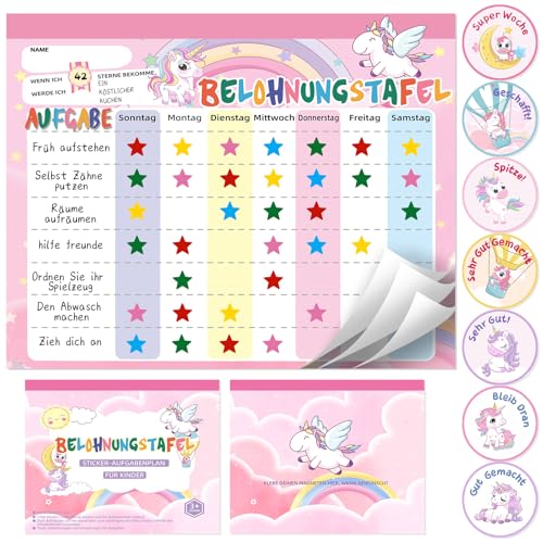khlerox Belohnungstafel Kinder magnetisch 26 Seiten, 1680 Sterne und 84 Motivationssticker, Belohnungssystem Kinder Wochenplan zur Förderung von Verantwortung und Guten Gewohnheiten (Einhorn) von khlerox