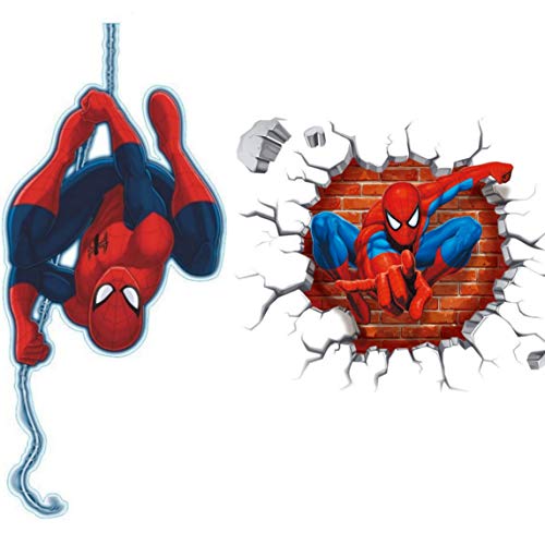 Kibi 2PCS 3D-effekt Aufkleber Spiderman im Wanddurchbruch Loch Marvel's Spider-Man Ultimate Wandtattoo Kinderzimmer Spiderman Wandsticker Spiderman Wandaufkleber Spiderman von Kibi Store