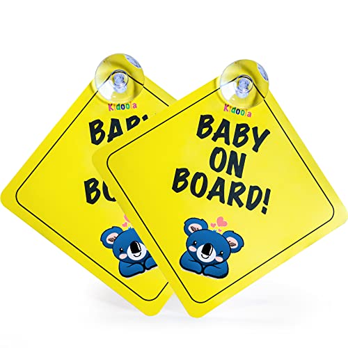 kidoola 2pcs Baby on Board Schild für Auto - Neugeborene & Kinder Fahren Sicherheit Aufkleber mit Saugnäpfen - Gut sichtbares Warnschild für Fenster (Koala) von kidoola