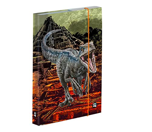 Jurassic World Heftordner Heftbox A4 Dinosaurier Tyrannosaurus T-Rex für Hefte Mappen Dino Heftmappe Ordnermappe Ordnungsmappe Gummizugmappe Saurier kompatibel mit Sticker-von-Kids4shop von kids4shop