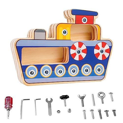 Montessori Spielzeug, Montessori Holz Schraubbrett für Kinder, Sensorisches Lernspielzeug für Kinder im Alter von 3 4 5 Jahren und Kleinkinder Vorschule Klassenzimmer (Ship) von kieyeeno
