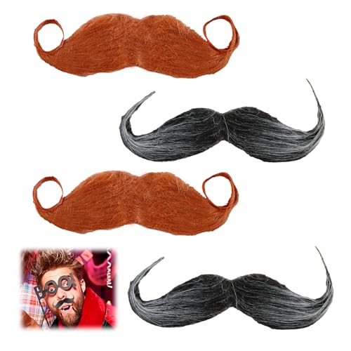 Gefälschter Schnurrbart für Fasching - Langer geformter Stick On Curly Fancy Dress Schnurrbart Fake Bart Old Man Detektiv Schnurrbart Ideal für Kostümparty Cosplay von kiki fancy