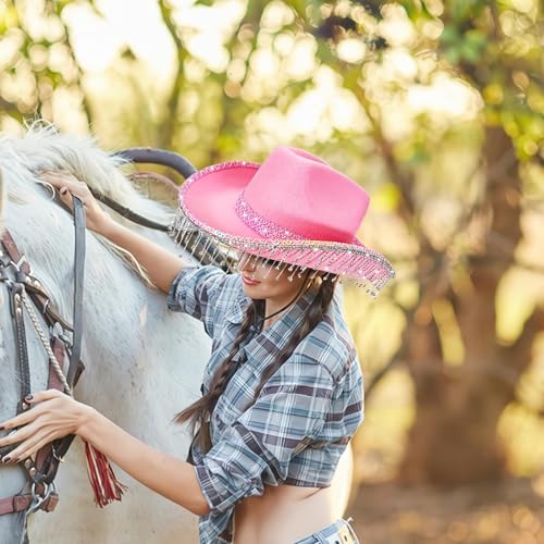 kinrguiyuez Cowboy Hut Herren,Westernhut für Kostümfeste | Modischer Glitzer Countrystyle-Kopfbedeckung mit Strass-Quaste für Musikfestivals und Partys von kinrguiyuez