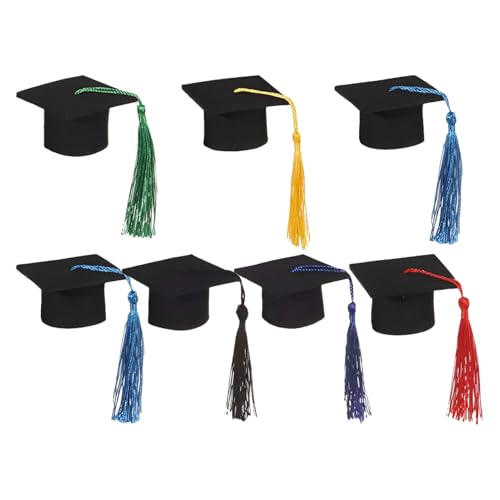 kinrguiyuez Deko-Set für Abschlussfeiern, Weinflaschenaufsätze mit Quasten, Miniatur-Hut für Klassenzimmer, Diplom, Zeremonie, Universität, Kindergarten, 7 Stück von kinrguiyuez