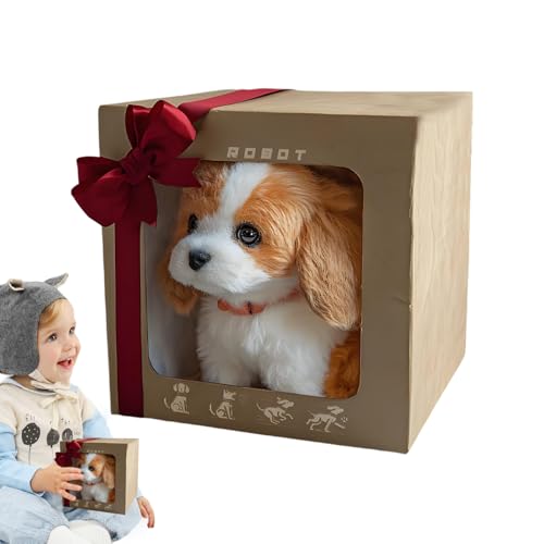 kinrguiyuez Realistischer Roboterhundspielzeug, Roboterpuppy, der wie EIN echter Welpe, Pet Plush Interactive Simulation Welpenspielzeug, elektronischer interaktiver Welpen zum Sitzen, Bellen, Gehen von kinrguiyuez