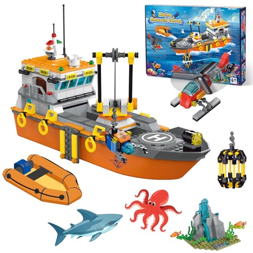 kiothdre City Forschungsschiff Baukasten mit LED Licht – Spaß Schwimmfähiges Boot Baustein Ozean Exploration mit, Hubschrauber, U-Boot, Haikäfig – Geburtstags Geschenk für Jungen Mädchen ab 6+ Jahren kiothdre City Forschungsschiff Baukasten mit LED Licht – Spaß Schwimmfähiges Boot Baustein Ozean Exploration mit, Hubschrauber, U-Boot, Haikäfig – Geburtstags Geschenk für Jungen Mädchen ab 6+ Jahren von kiothdre