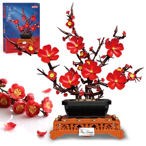 kiothdre Pflaumenblüte Blumen Bauset für Erwachsene Frauen- Botanicals Collection Blumenstrauß Blocksatz, 692PCS Künstliche Pflaumenblüte Pflanzen für Raum Deko- Geschenke Weihnachten & Geburtstag von kiothdre