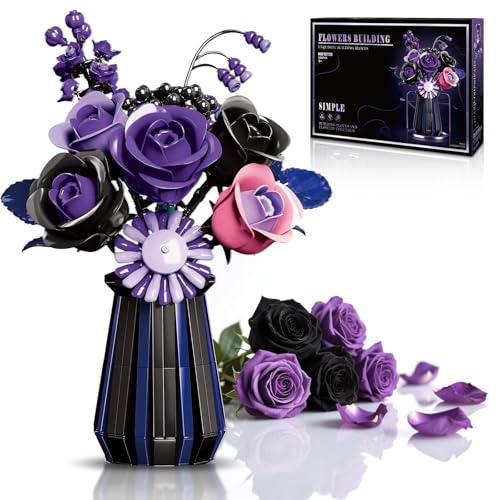 kiothdre Rosen Blumen Blumenstrauß Bausatz - Lila & Schwarze Rosen Botanicals Sammlung Blumen Set für Erwachsene Frauen, Geschenke Weihnachten & Geburtstag kiothdre Rosen Blumen Blumenstrauß Bausatz - Lila & Schwarze Rosen Botanicals Sammlung Blumen Set für Erwachsene Frauen, Geschenke Weihnachten & Geburtstag von kiothdre