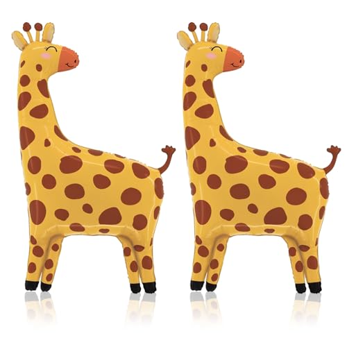 2 Stück Giraffe Folienballon Tiere, Waldtiere Giraffe Helium Ballons, 1 Giraffe Luftballon, Dschungel Deko Geburtstag, Safari Riesenballon, Stehend Helium Ballons Kinder, Kinder Geburtstag Party Deko von kitudaty