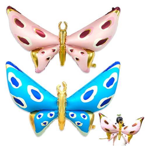 2 Stück Schmetterling Folienballon, Blau und Rosa Schmetterlinge Ballon, Heliumballon, Geburtstag Luftballon Deko, Schmetterling Themen Party, für Mädchen Geburtstag Feste Baby Shower Hochzeit von kitudaty