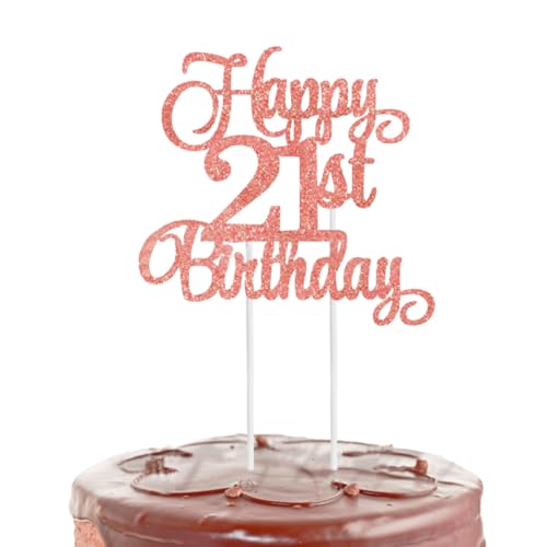 Wunderschöner 21-jähriger Roségold-Geburtstagskuchenaufsatz – der Tortenaufsatz ist eine doppelseitige glitzernde Dekoration für die Kuchenoberflächenschicht, die für Geburtstagsfeiern und von kitudaty