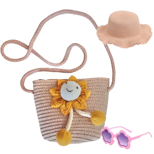 kkdom Stroh-Umhängetasche für kleine Mädchen, Sommer, Strand, niedliche Strohtasche, Pink Smiley Double Ball kkdom Stroh-Umhängetasche für kleine Mädchen, Sommer, Strand, niedliche Strohtasche, Pink Smiley Double Ball von kkdom