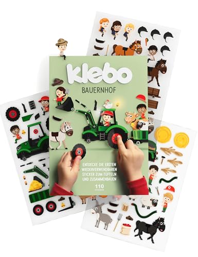 klebo | Bauernhof | Wiederverwendbares Jelly-Stickerbuch für Kinder – 100+ Sticker zum Kombinieren & Gestalten – Das erste Stickerbuch zum Weltenbauen – Perfekt für Reisen, zuhause & als Geschenk von klebo