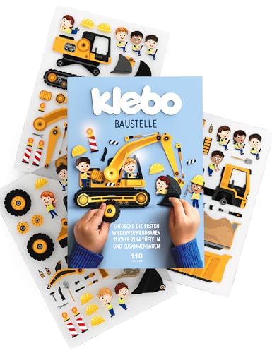 klebo | Baustelle | Wiederverwendbares Jelly-Stickerbuch für Kinder – 100+ Sticker zum Kombinieren & Gestalten – Das erste Stickerbuch zum Weltenbauen – Perfekt für Reisen, zuhause & als Geschenk von klebo