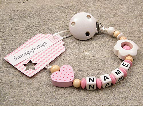 kleinerStorch ® - Personalisiertes Babygeschenk mit Namen für Schnuller – Einzigartiges Holz Geschenk & Taufe zur Geburt für Mädchen & Jungen - Blume in Weiss von kleinerStorch