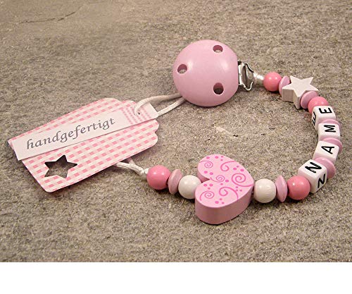 kleinerStorch ® - Personalisiertes Babygeschenk mit Namen für Schnuller – Einzigartiges Holz Geschenk & Taufe zur Geburt für Mädchen & Jungen - Ornament in rsoa von kleinerStorch