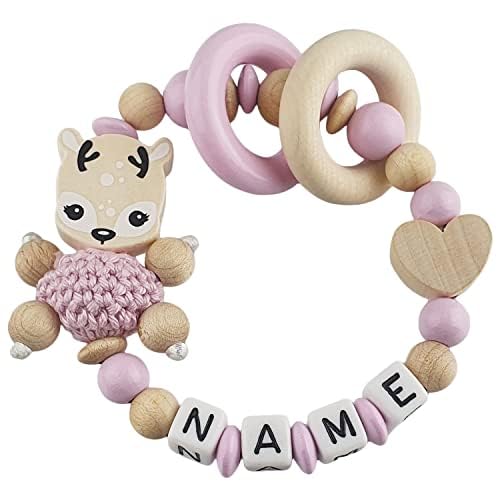 kleinerStorch ® - Personalisiertes Motorik Babygeschenk mit Namen – Einzigartiges Holz Geschenk & Taufe zur Geburt für Mädchen & Jungen - REH von kleinerStorch