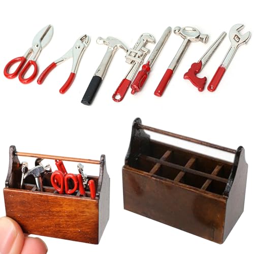 9PCS Miniature Dollhouse Accessoires für Garage 1/12 Maßstab Accessoires mit Holz -Werkzeugkasten und 8 Metall Miniatur -Werkzeugen DIY Dollhouse für LoversDollhouse 9PCS Miniature Dollhouse Accessoires für Garage 1/12 Maßstab Accessoires mit Holz -Werkzeugkasten und 8 Metall Miniatur -Werkzeugen DIY Dollhouse für LoversDollhouse von klxgMM