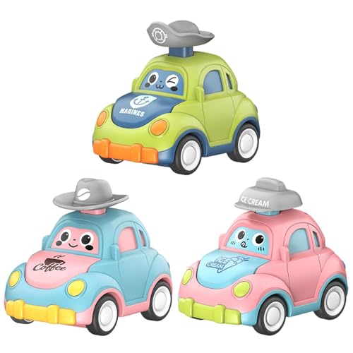 klxgMM Drücken und Go Cars 3PCS süßer Ausdruck Kleinkindautospielzeug mit flippiger Motordeckel Lid lebendiger zerschmetterter Trägheit Cartoon Toy Cars Geschenke für Kinder, Style 2and von klxgMM