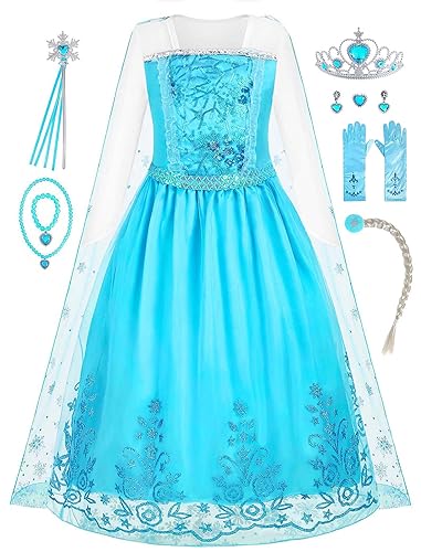 knemmy Mädchen Prinzessin Kostüm Prinzessin Dress Up Kleidung Halloween Outfit Cosplay Chrismax Geburtstag Party Kleid Blau (Blau, 3T(100)) von knemmy