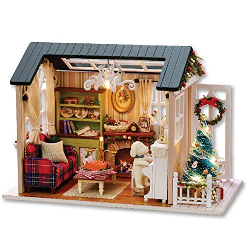 Kinder-DIY-Miniaturhaus aus Holz Im Amerikanischen Retro-Stil, Spielzeugmöbel, Handwerkshäuser, Modell Mit LED-Licht, 21 X 12,5 X 14,5 cm von knitting machine
