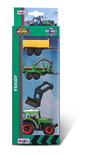 Maisto - 1/72 Fresh Metal Bauernhof – 1 Traktor Fendt/Massey Fergusson + 1 Zubehör + 2 Anhänger – Neuheit 2022 – Miniaturauto für Kinder – Reproduktion im Maßstab von Maisto