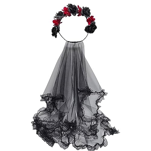 kokdid Langer Haarreif mit Tüll und Blume, dünn, für Halloween, Hochzeit, Party, Frisur, Fotografie, Kopfbedeckung kokdid Langer Haarreif mit Tüll und Blume, dünn, für Halloween, Hochzeit, Party, Frisur, Fotografie, Kopfbedeckung von kokdid