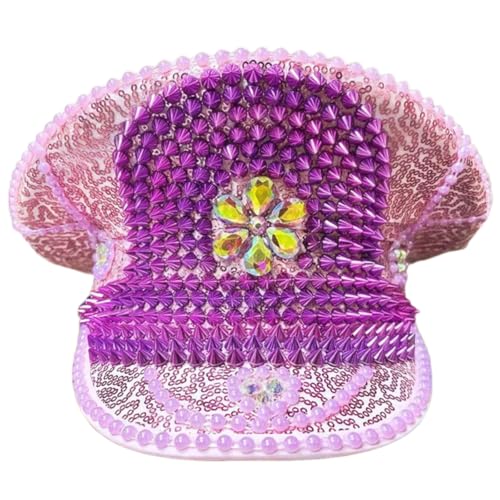 kokdid Marienhut mit Pailletten, Strasssteinen, verzierter Hut, trendiges Festival-Accessoire für Partys von kokdid