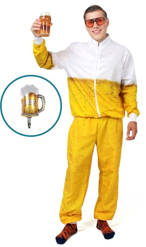 Bier Anzug 80er Jahre - Retro Kostüm Trainingsanzug, Herren Jogginganzug für Oktoberfest, Motto Party, Fasching, Karneval, Vintage Party-Outfit (S) von korifejus