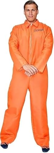 Männer Gefängnisausbruch Kostüm Overall, Klassisches Orange für Karnevalspartys mit Junggesellenabschied-Thema, mit Handfesseln (L) von korifejus