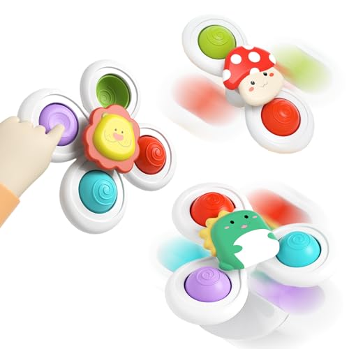 Spinner Baby – 3 Stück Saugnapf Spielzeug Baby, Fidget Spinner Baby mit Silikonblasen, Drehbares Sensorik-Spielzeug für Motorik & Stressabbau von Korsaot