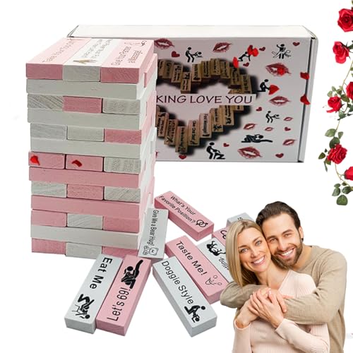 Korsaot 48 Stück Holzblock Spiel, Lustiges Tower Stack Spiel für Paare, Intimes Partyspiel, Romantisches Date Night Geschenk für Männer & Frauen (Rosa+Weiß) von Korsaot