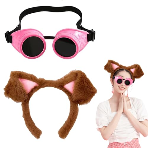 Korsaot Kostüm Erwachsene – Hundeohren Stirnband & Schutzbrille Set – Plüsch Welpenohren Haarreif für Cosplay, Halloween, Party, Fasching – Verstellbare Steampunk Brille Korsaot Kostüm Erwachsene – Hundeohren Stirnband & Schutzbrille Set – Plüsch Welpenohren Haarreif für Cosplay, Halloween, Party, Fasching – Verstellbare Steampunk Brille von Korsaot