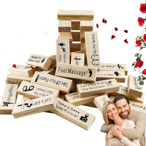 Korsaot Spiel Erwachsene – 48 Stück Holzblock Spiel, Lustiges Tower Stack Spiel für Paare, Intimes Partyspiel, Romantisches Date Night Geschenk für Männer & Frauen von Korsaot
