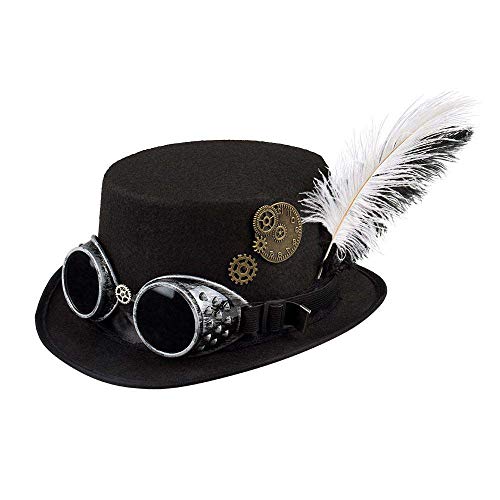 Boland 54502 - Hut Spacepunk mit Brille und Zahnrädern, für Damen, Schwarz, Accessoire, Kopfbedeckung, Steampunk, 80er Jahre, Motto Party, Karneval von Boland