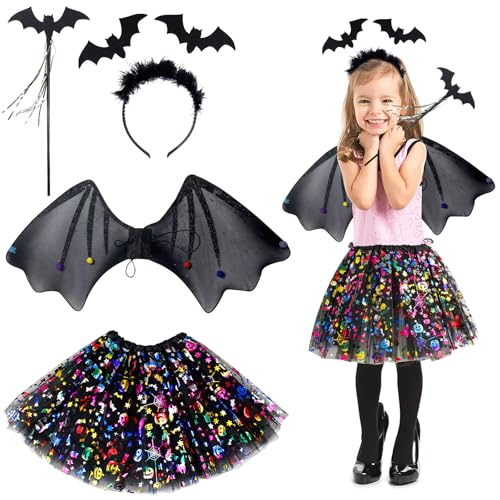 kotwoel Fledermaus-Kostüm-Set für Kinder – inklusive Diadem, Zauberstab, Flügel & Tutu – perfekt für Halloween (Schläger) von kotwoel
