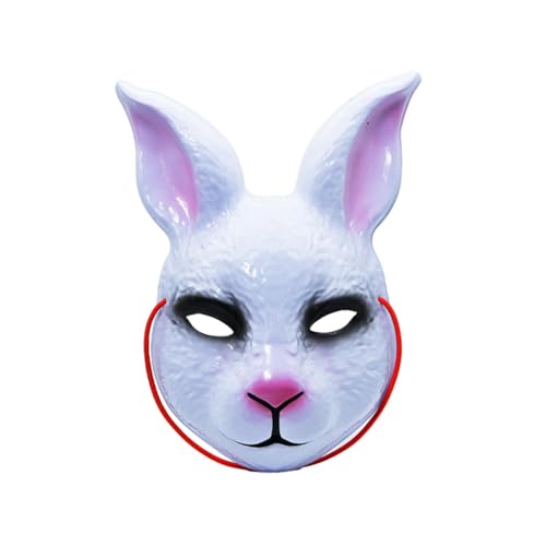 kowaku 3D-Kaninchen, Maske, Tierkopfschmuck, Maske, Kopfbedeckung, Fantasy-Kaninchen-Kopfmaske, Halbgesichtsmaske für Karneval, Festival, Halloween, Weiß von kowaku