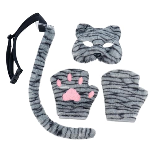 kowaku Cosplay -Kostüm Set Soft Plüschmaske Handschuhe Schwanz für Party Holiday Anime, Blau Schwarz von kowaku