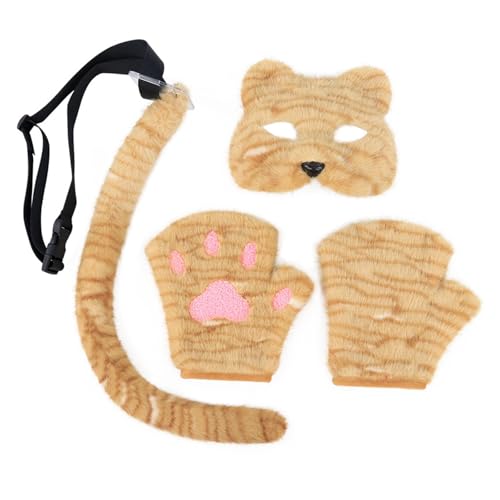 kowaku Cosplay -Kostüm Set Soft Plüschmaske Handschuhe Schwanz für Party Holiday Anime, Gelbw von kowaku