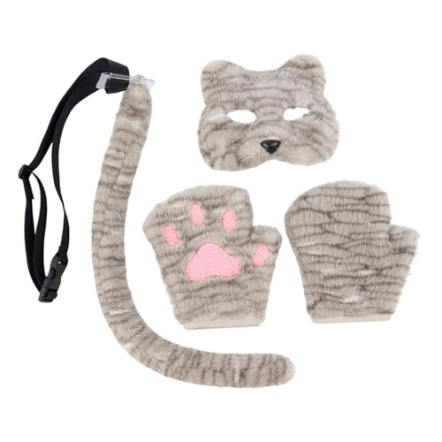 kowaku Cosplay -Kostüm Set Soft Plüschmaske Handschuhe Schwanz für Party Holiday Anime, Khaki von kowaku
