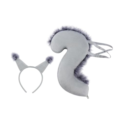 kowaku Eichhörnchen-Ohren und Schwanz-Set, Cosplay-Haarreif für Maskerade, Halloween, Geburtstag, Grau von kowaku
