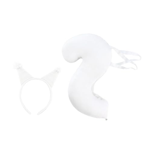 kowaku Eichhörnchen-Ohren und Schwanz-Set, Cosplay-Haarreif für Maskerade, Halloween, Geburtstag, Weiß von kowaku