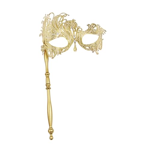 kowaku Frauen Masquerade Maske Elegante Partymaske Metallkostüm Accessoire mit Stick für Halloween Cosplay Prom Mardi Gras Festival, Gold von kowaku